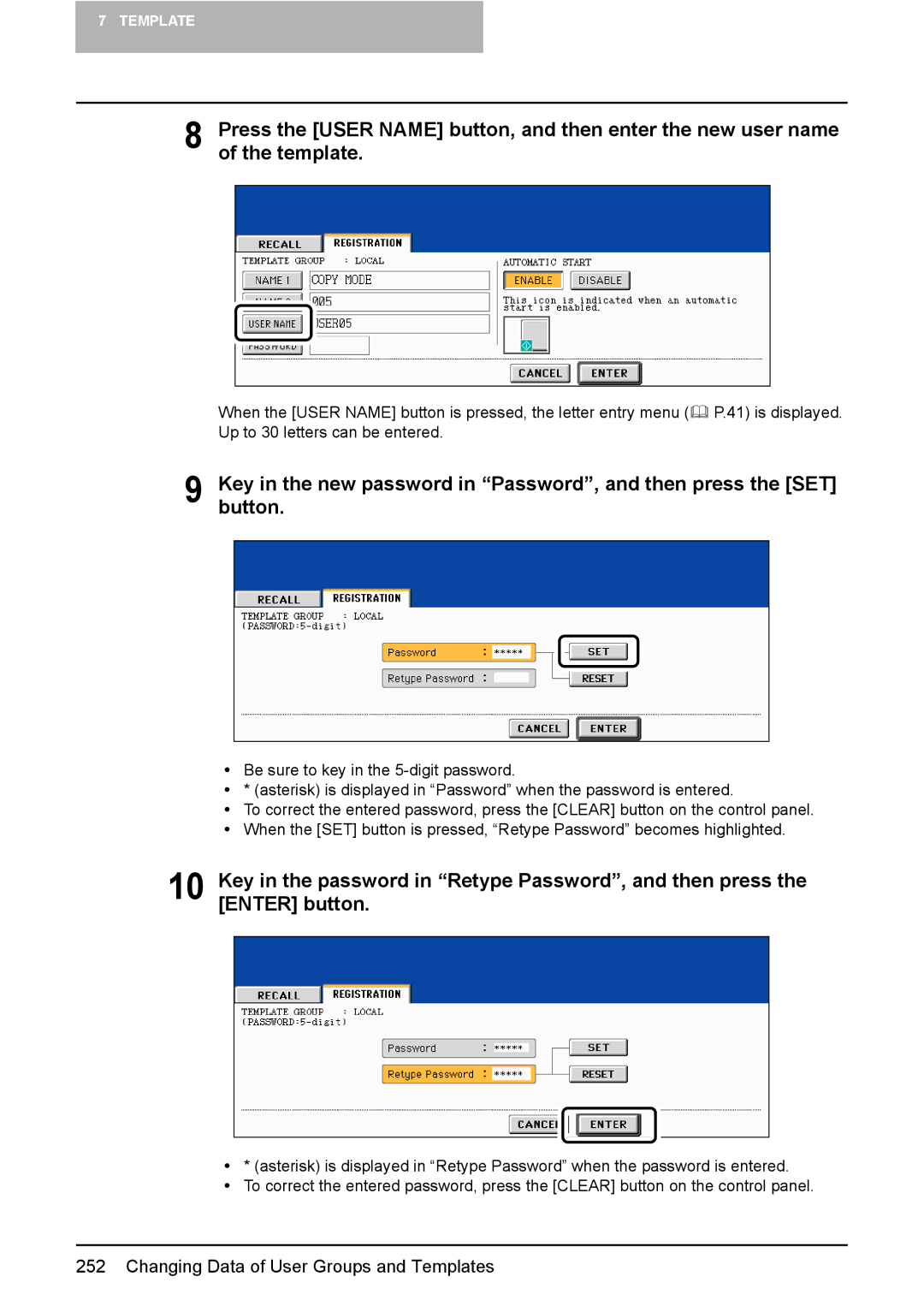 Toshiba 3510C manual Changing Data of User Groups and Templates 