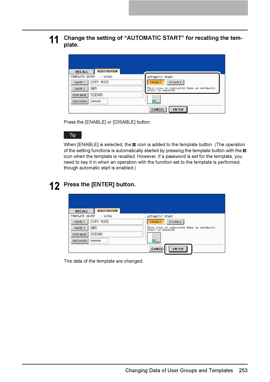 Toshiba 3510C manual Data of the template are changed 