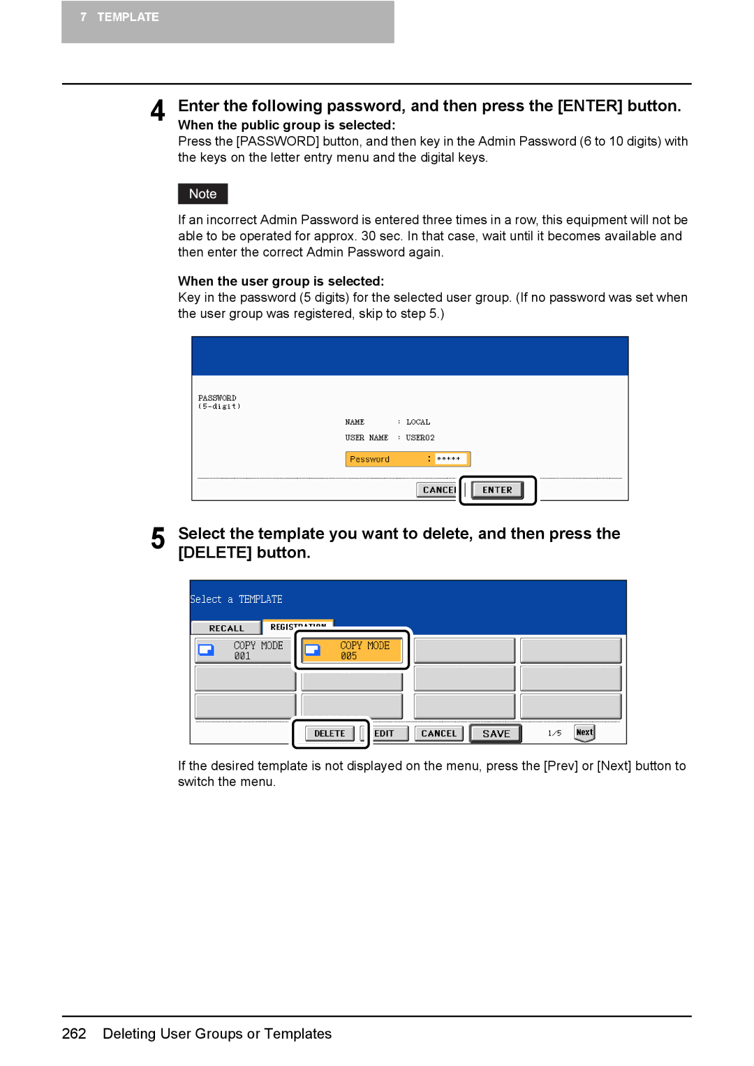 Toshiba 3510C manual When the user group is selected 