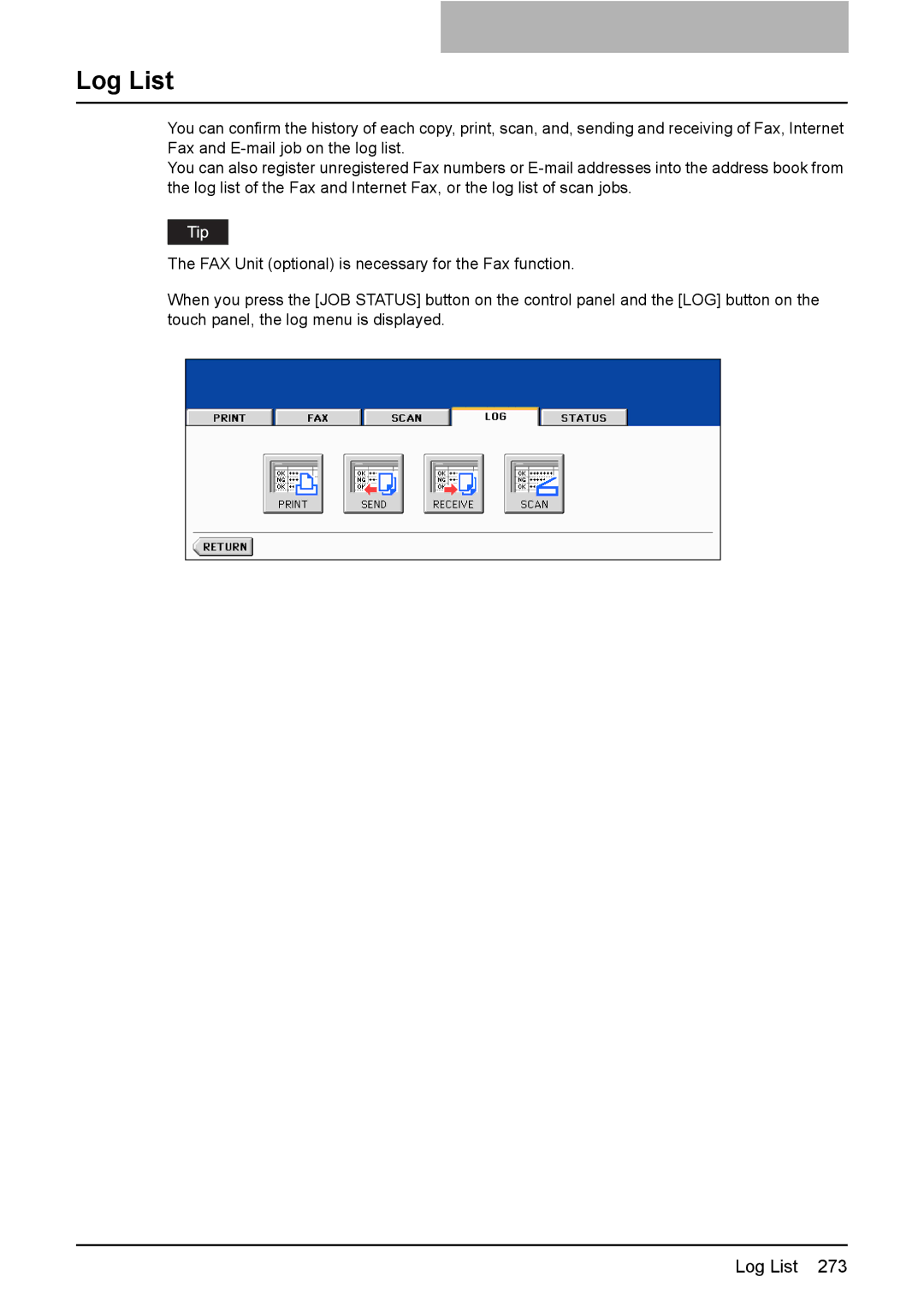 Toshiba 3510C manual Log List 