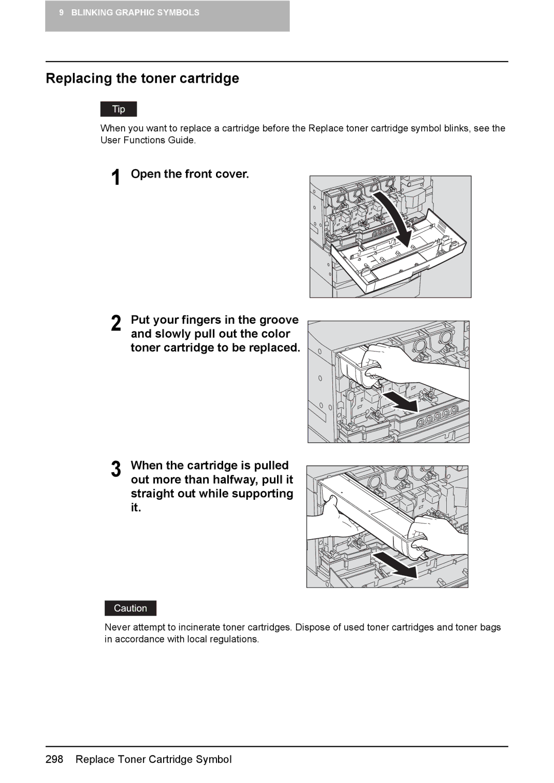 Toshiba 3510C manual Replacing the toner cartridge 