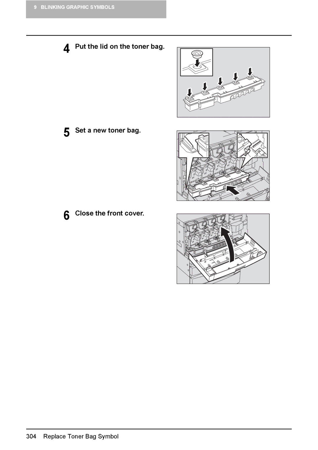 Toshiba 3510C manual Replace Toner Bag Symbol 