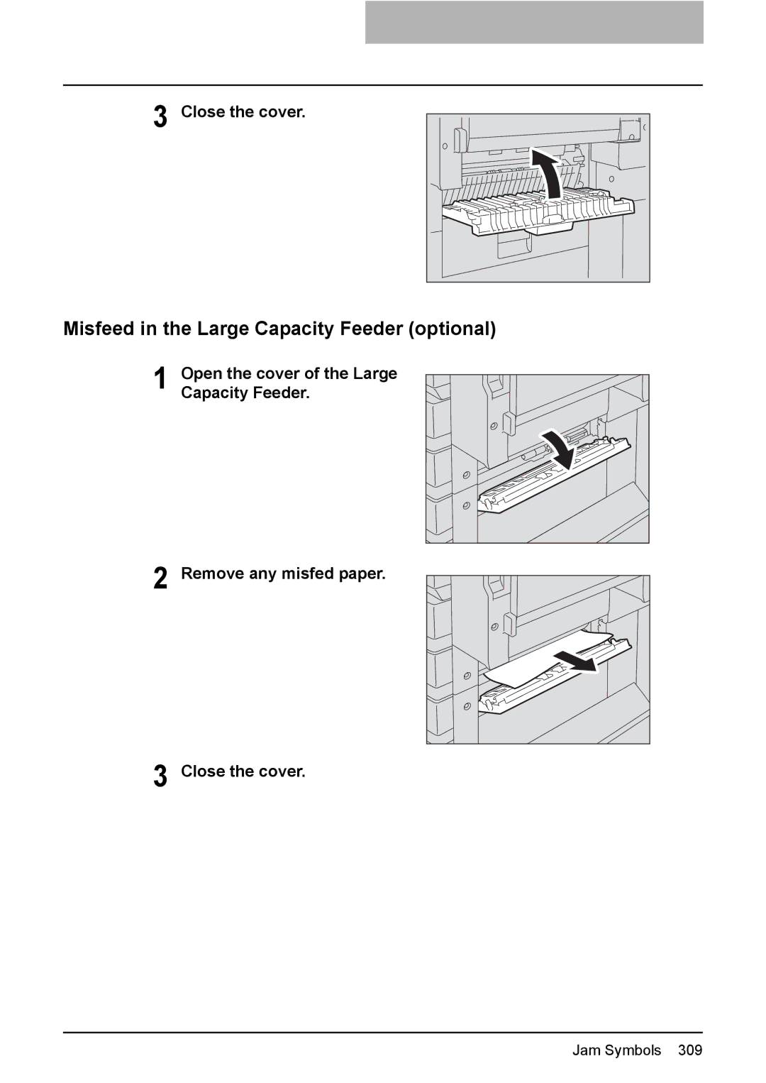 Toshiba 3510C manual Misfeed in the Large Capacity Feeder optional, Close the cover 