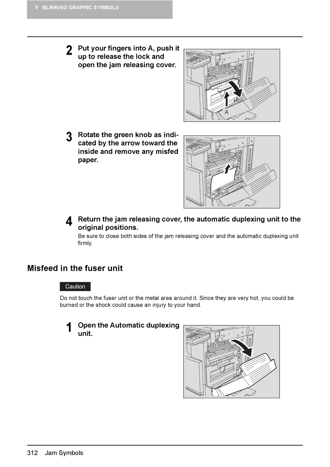 Toshiba 3510C manual Misfeed in the fuser unit 