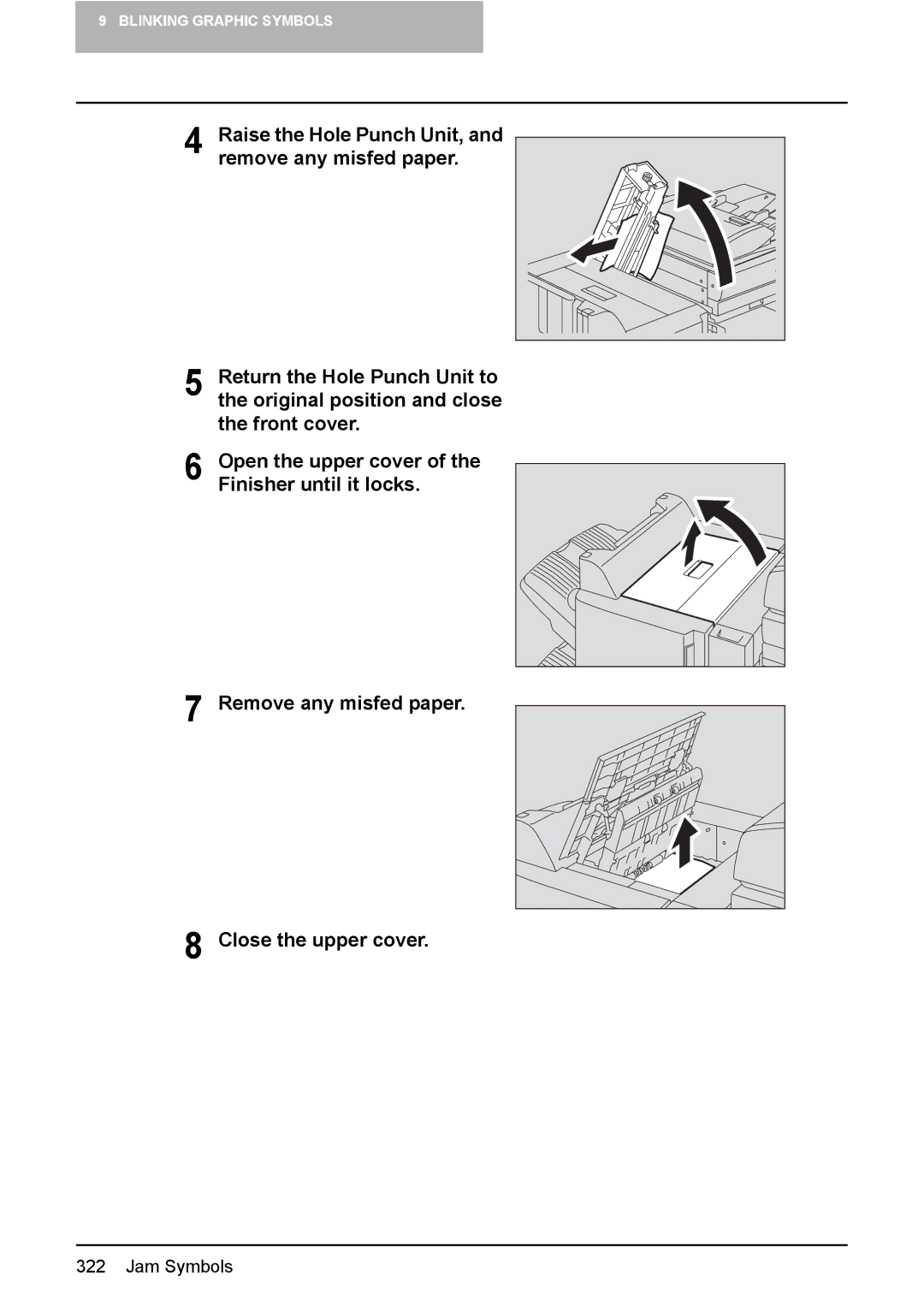 Toshiba 3510C manual Remove any misfed paper, Raise the Hole Punch Unit 