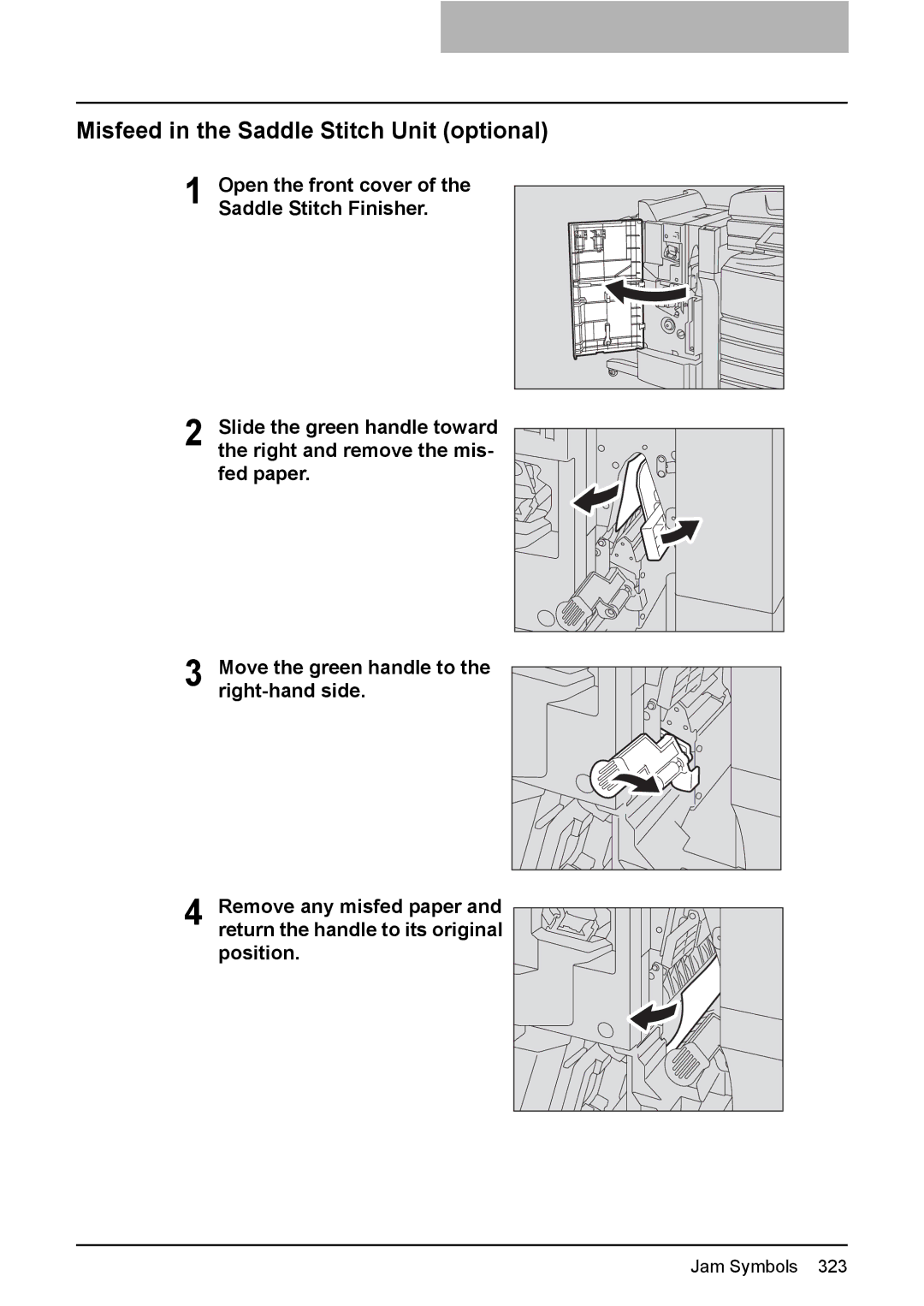 Toshiba 3510C manual Misfeed in the Saddle Stitch Unit optional 