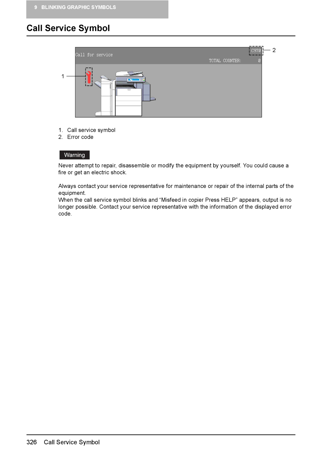 Toshiba 3510C manual Call Service Symbol 