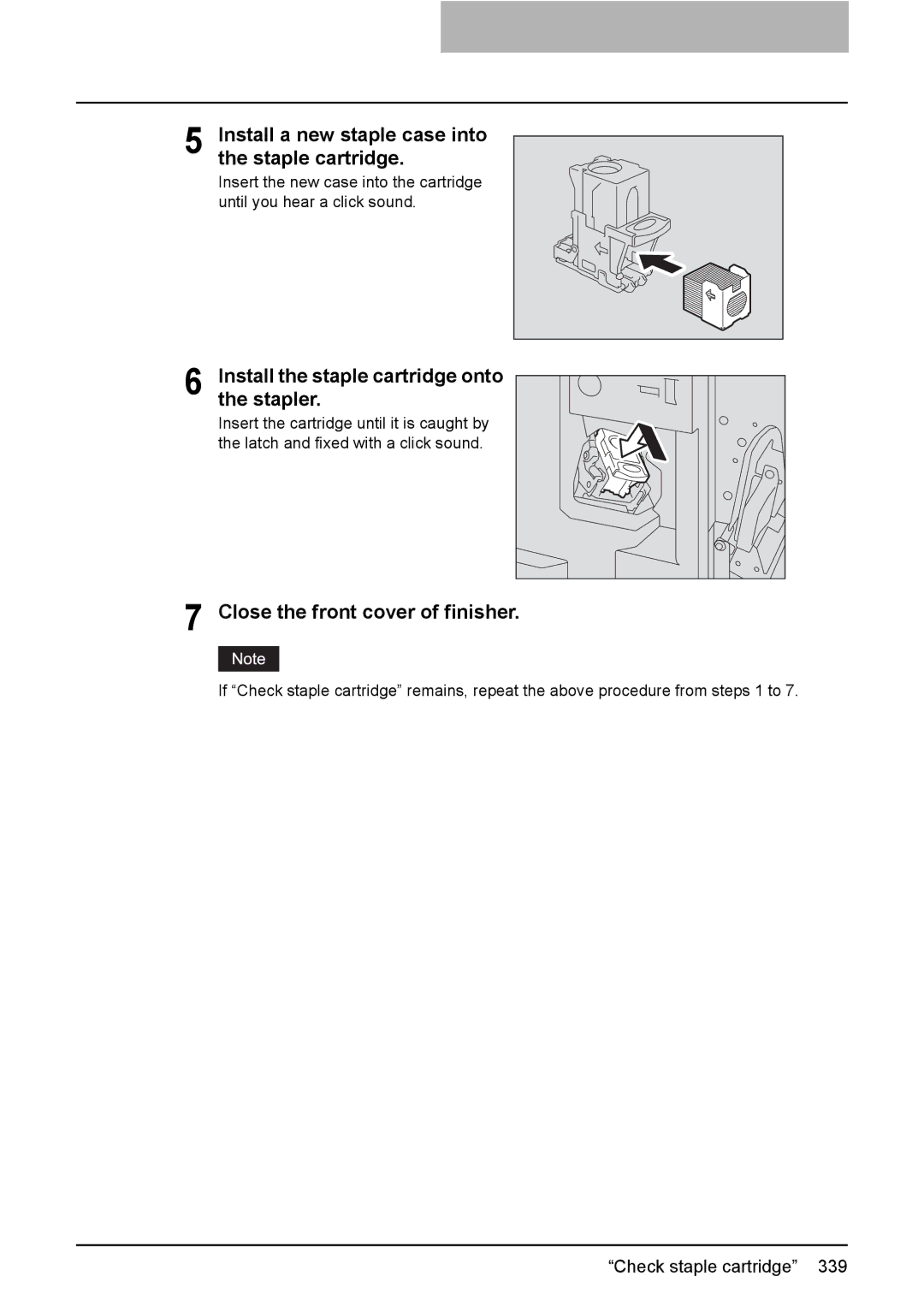 Toshiba 3510C manual Install a new staple case into the staple cartridge 