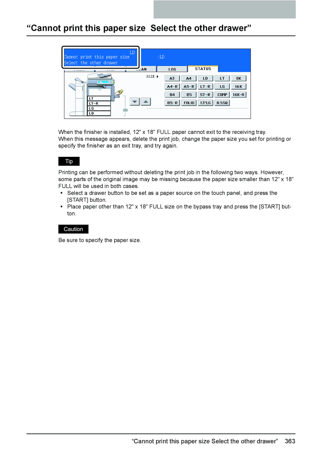 Toshiba 3510C manual Cannot print this paper size Select the other drawer 