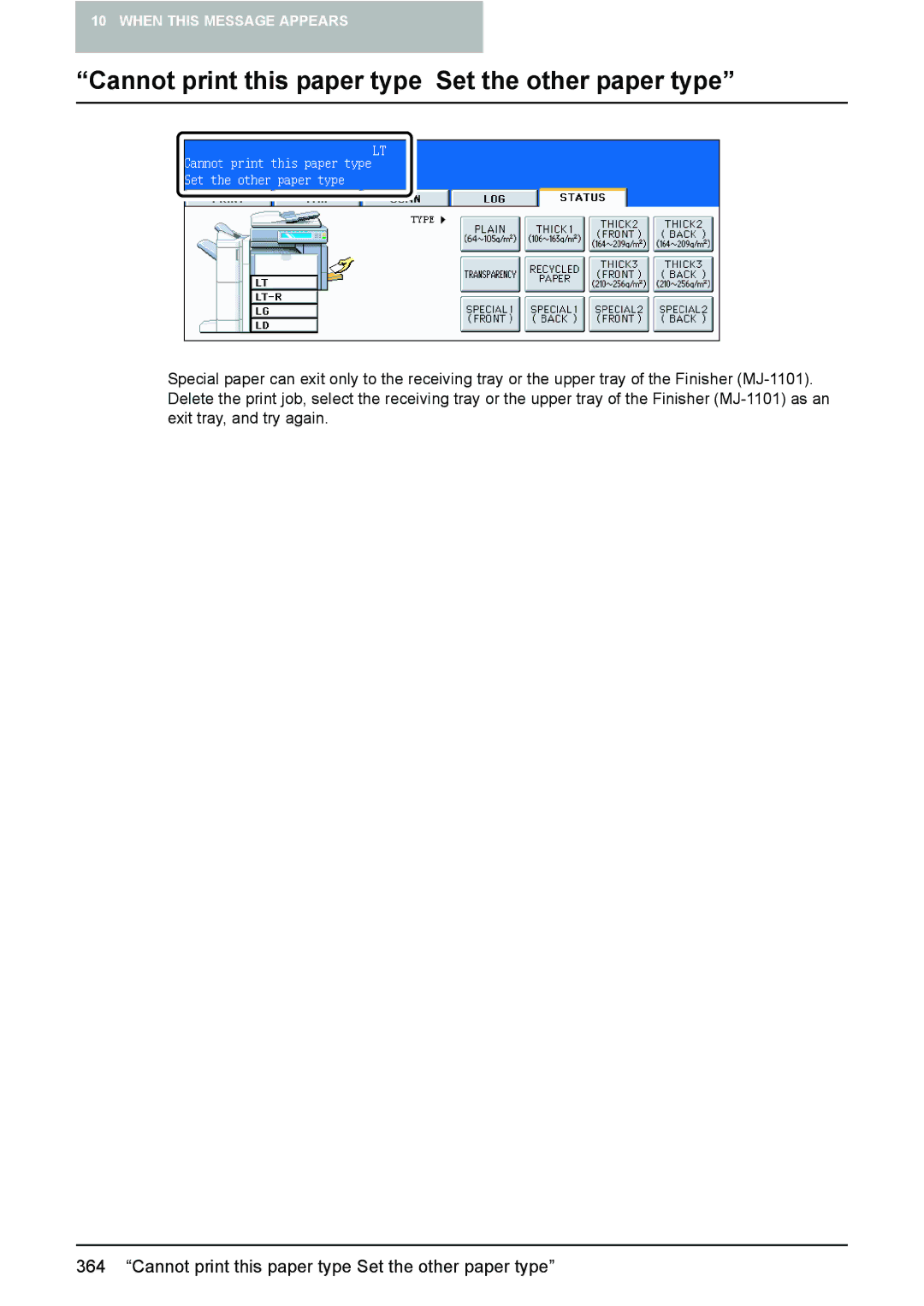 Toshiba 3510C manual Cannot print this paper type Set the other paper type 