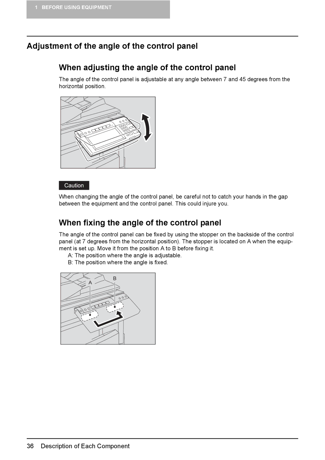 Toshiba 3510C manual When fixing the angle of the control panel 