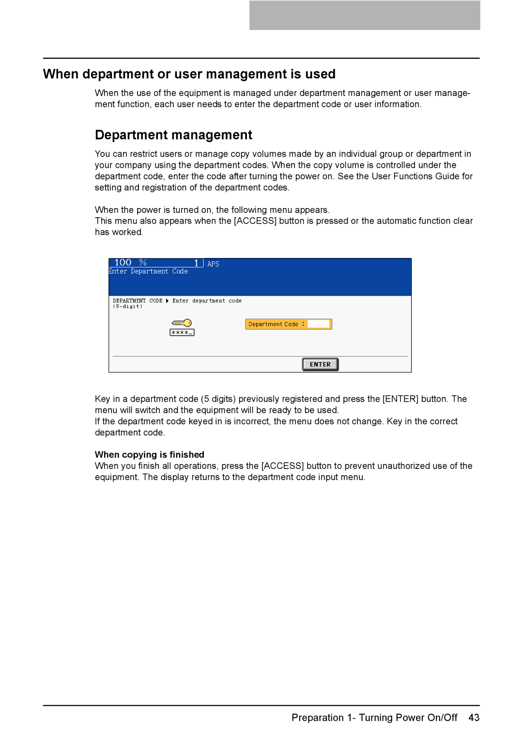 Toshiba 3510C manual When department or user management is used, Department management, When copying is finished 