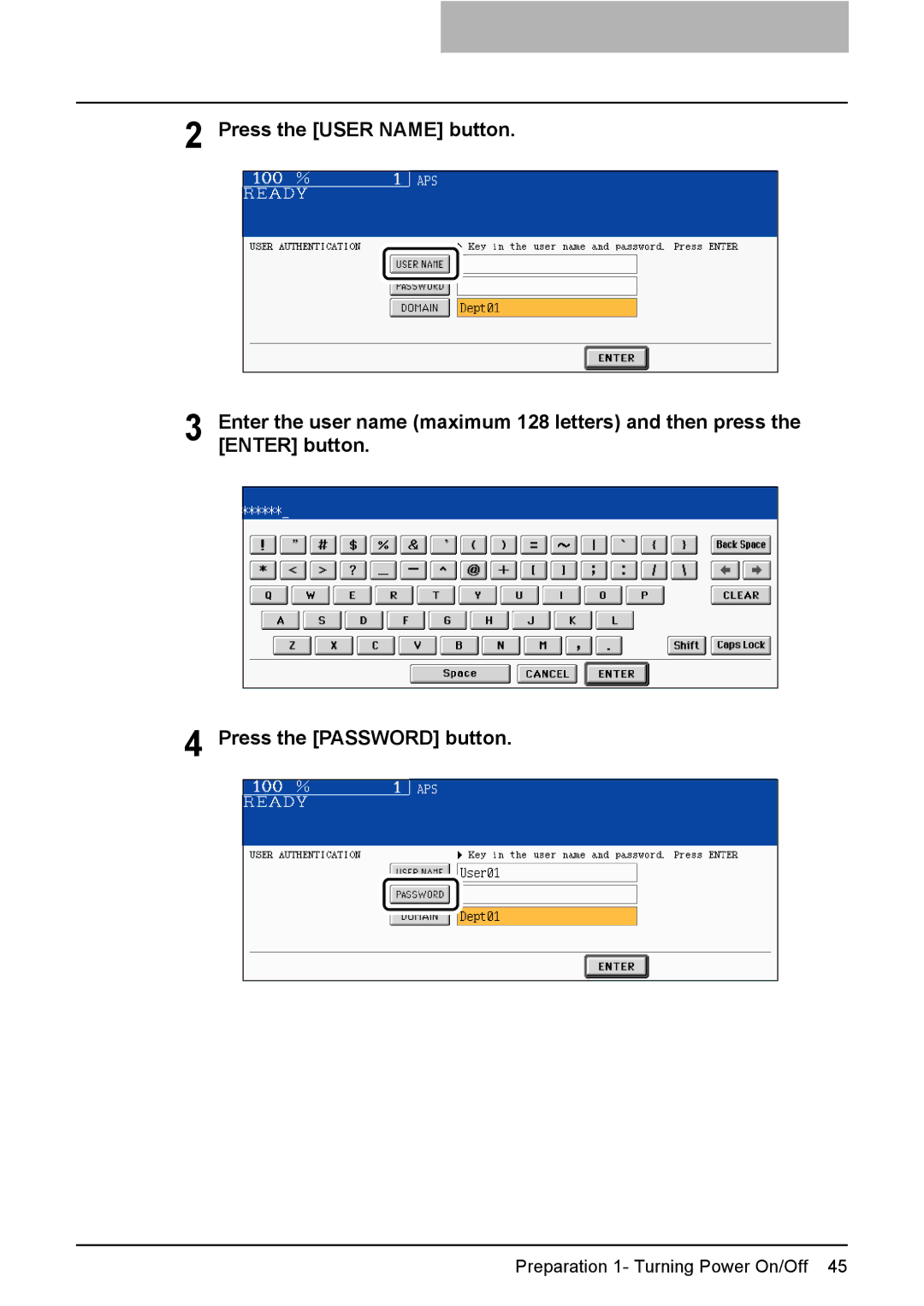 Toshiba 3510C manual Preparation 1- Turning Power On/Off 