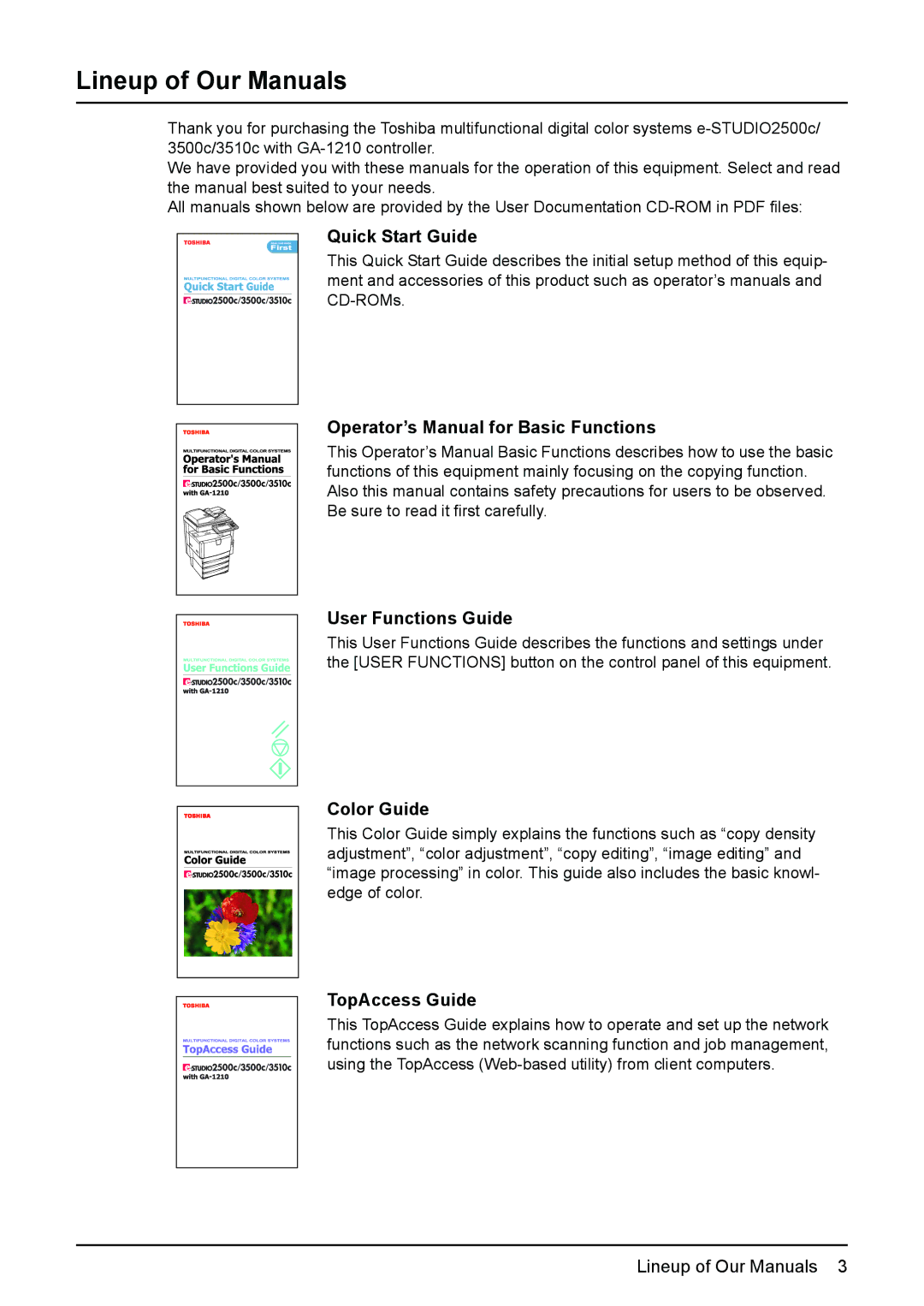 Toshiba 3510C manual Lineup of Our Manuals 