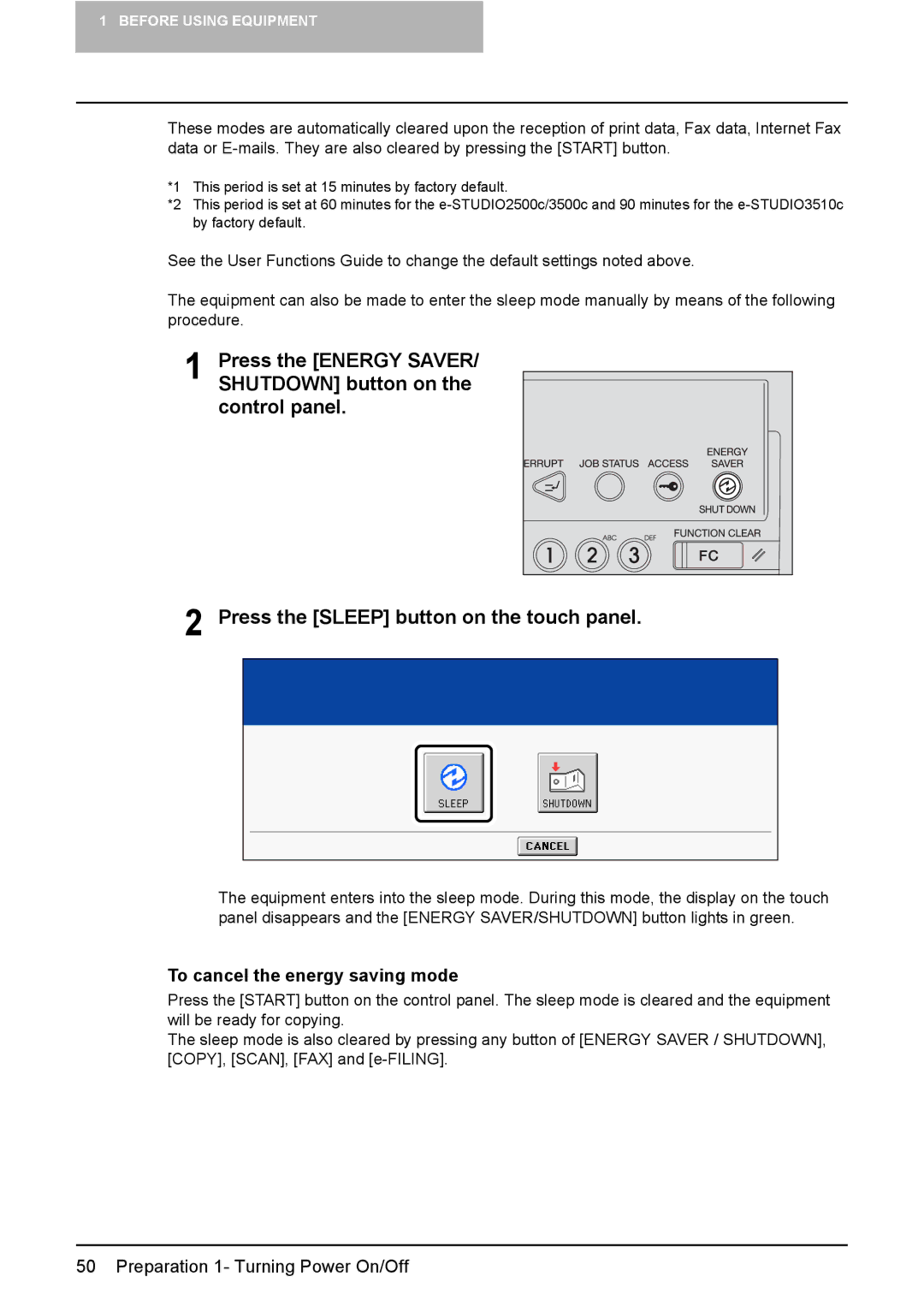 Toshiba 3510C manual To cancel the energy saving mode 