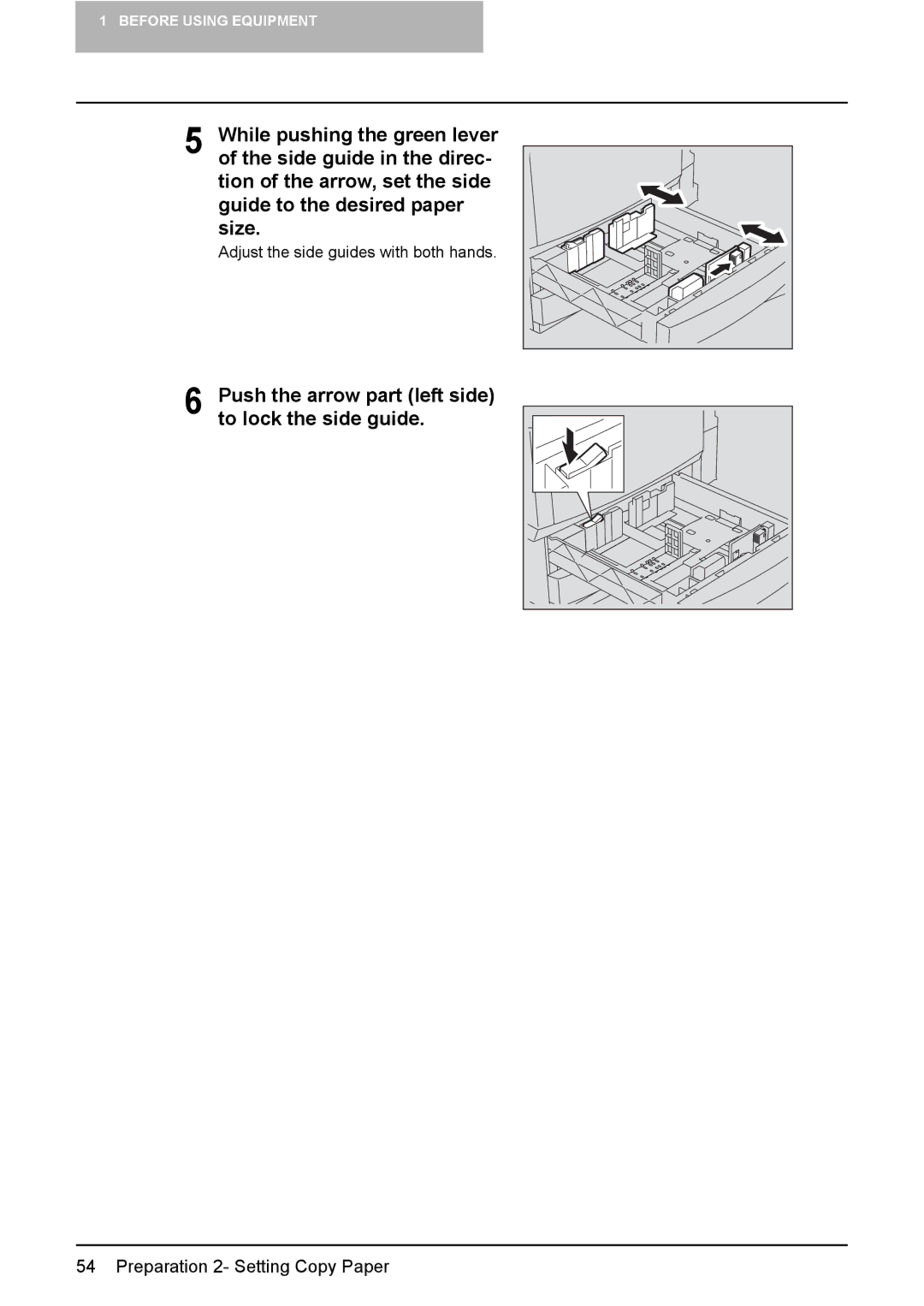 Toshiba 3510C manual Push the arrow part left side to lock the side guide 