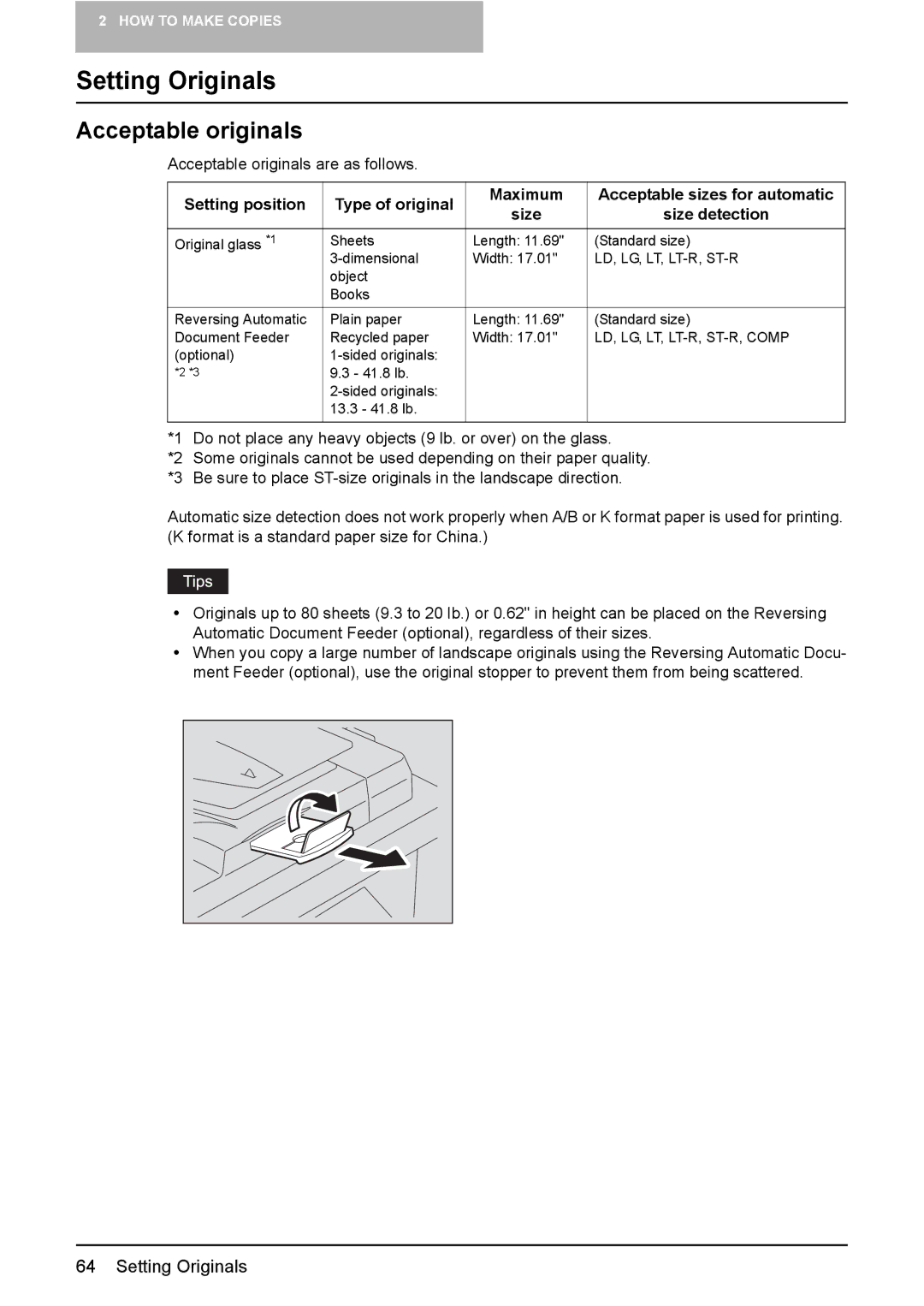 Toshiba 3510C manual Setting Originals, Acceptable originals 