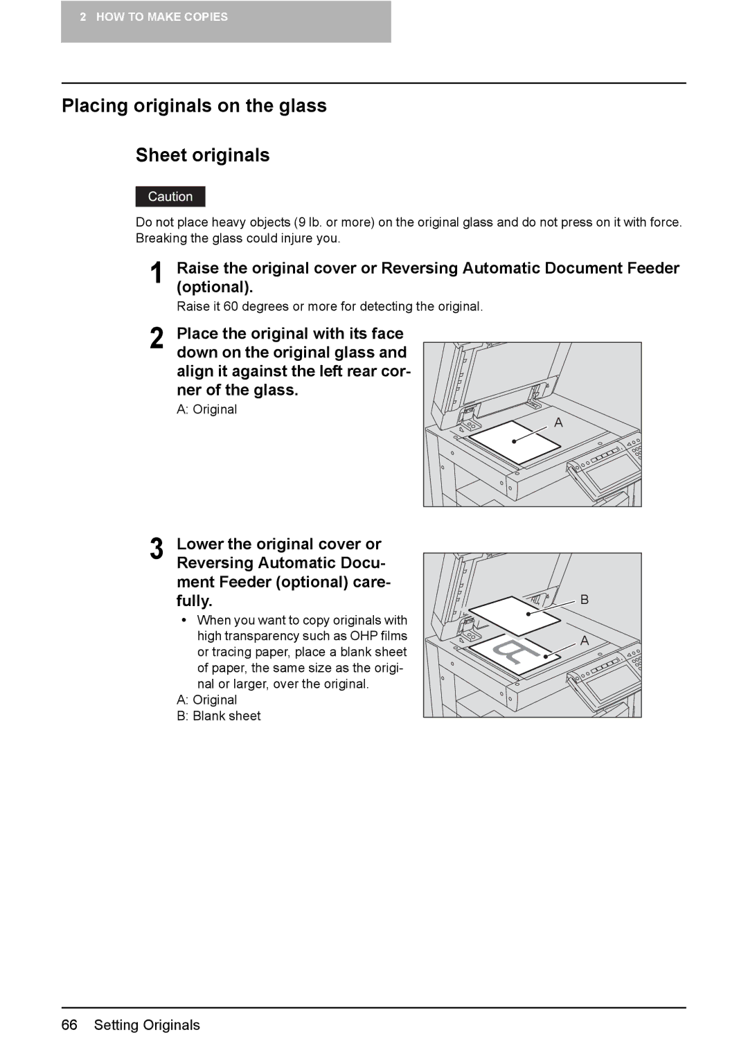 Toshiba 3510C manual Placing originals on the glass Sheet originals 