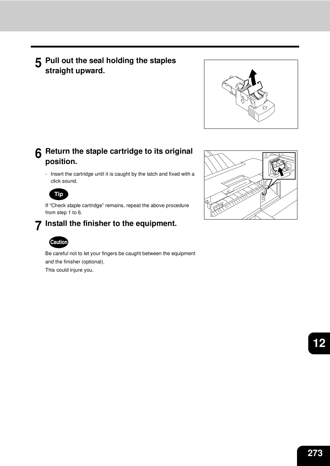 Toshiba e-STUDIO3511, 4511 manual 273, Install the finisher to the equipment 