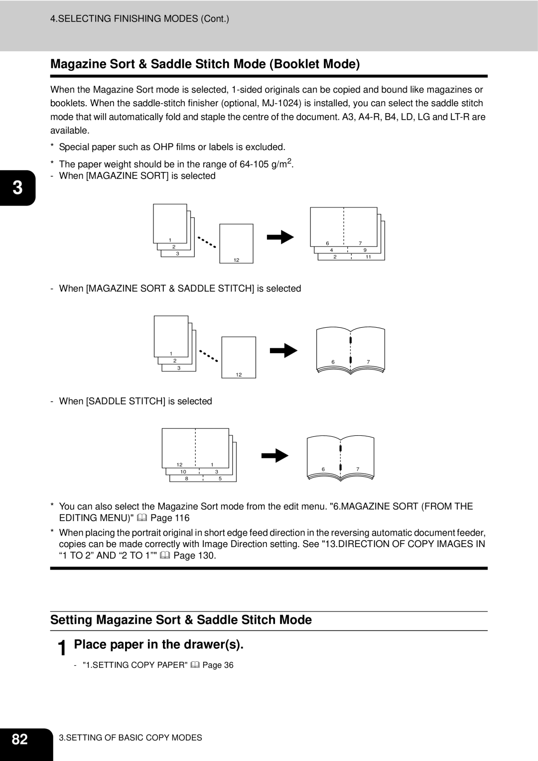 Toshiba 4511, e-STUDIO3511 manual Magazine Sort & Saddle Stitch Mode Booklet Mode 