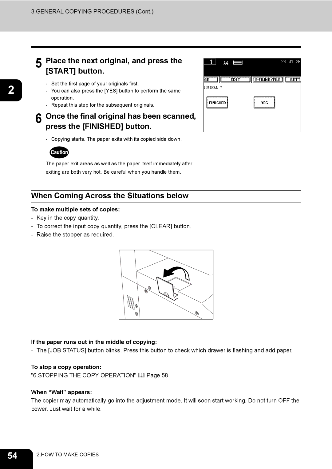 Toshiba 3511, 4511 manual Place the next original, and press the Start button, When Coming Across the Situations below 