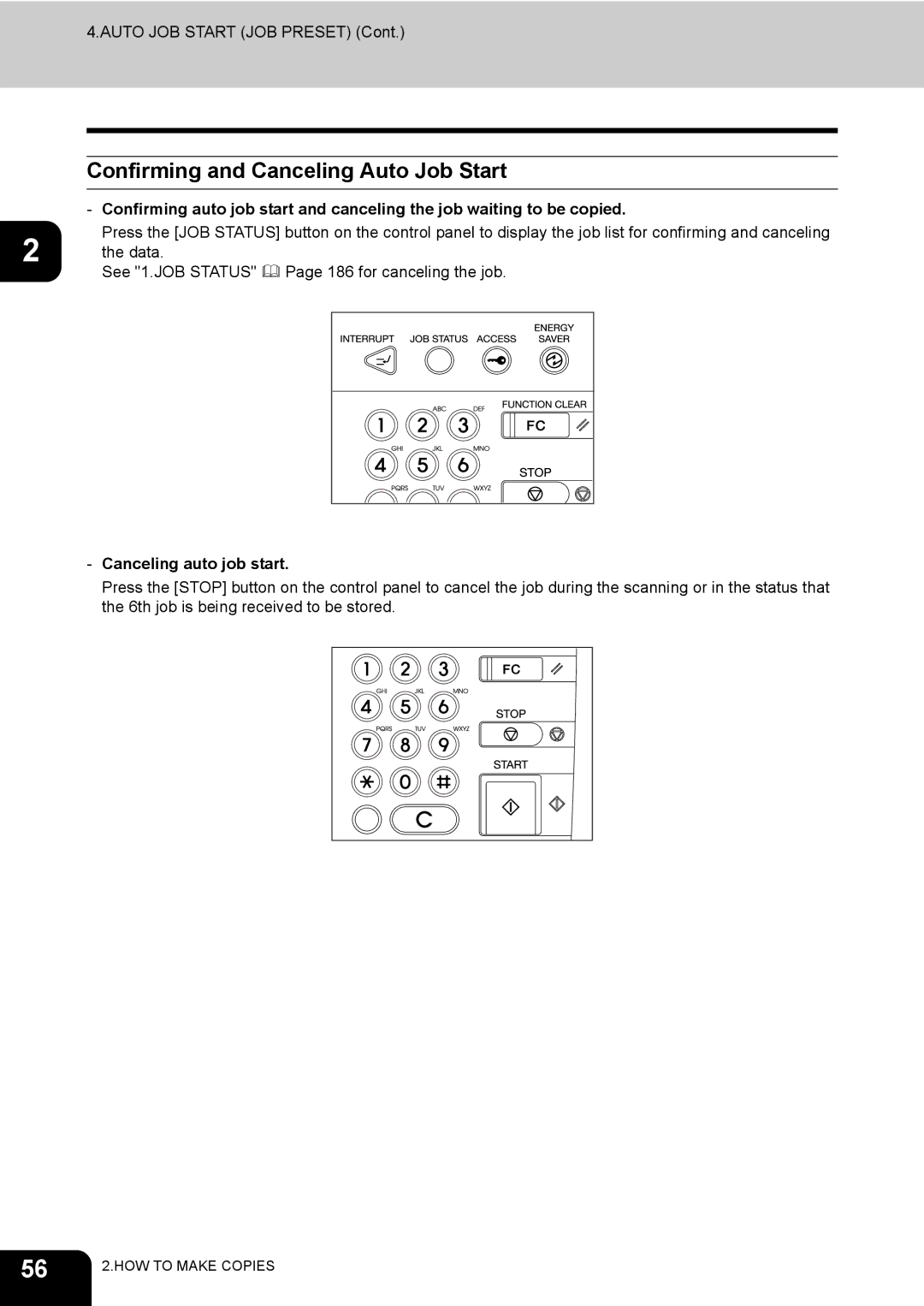 Toshiba 3511, 4511 manual Confirming and Canceling Auto Job Start, Canceling auto job start 