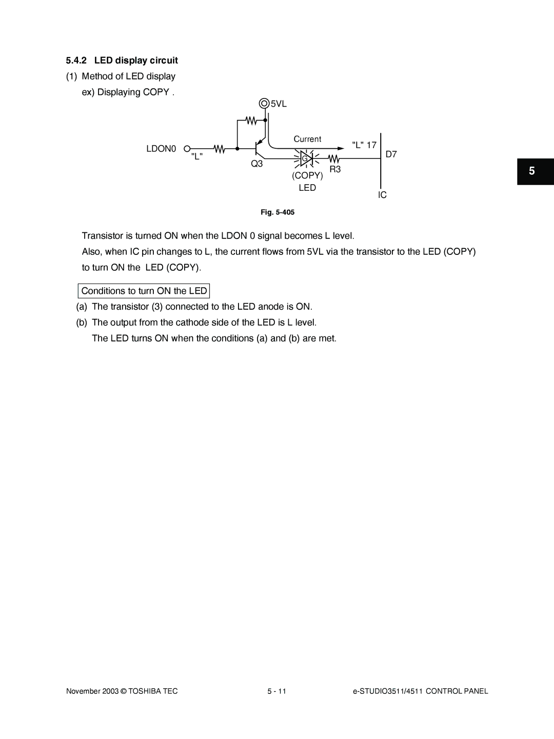 Toshiba 4511, 3511 manual LED display circuit, Method of LED display ex Displaying Copy 