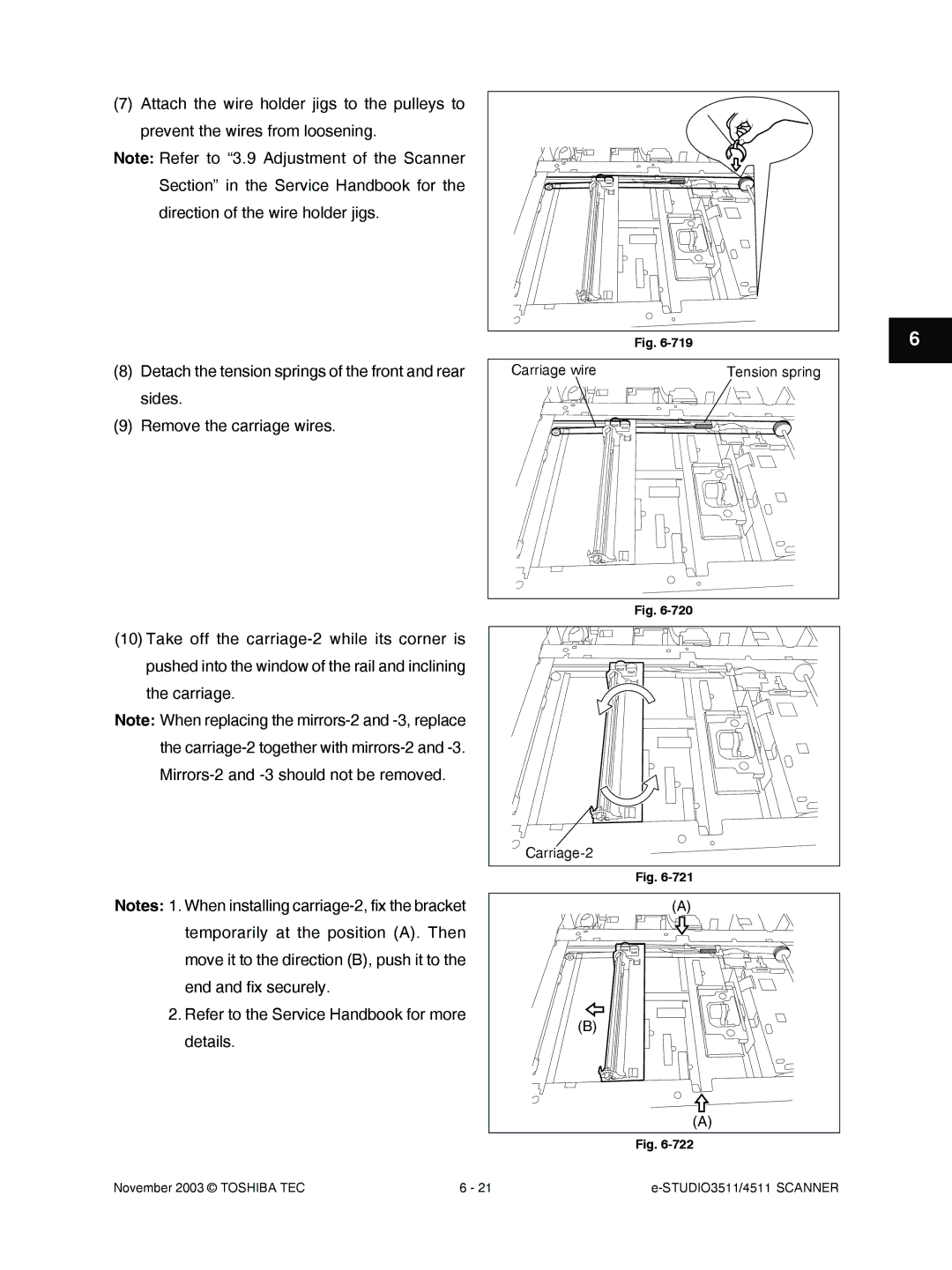 Toshiba 4511, 3511 manual Carriage Refer to the Service Handbook for more details 