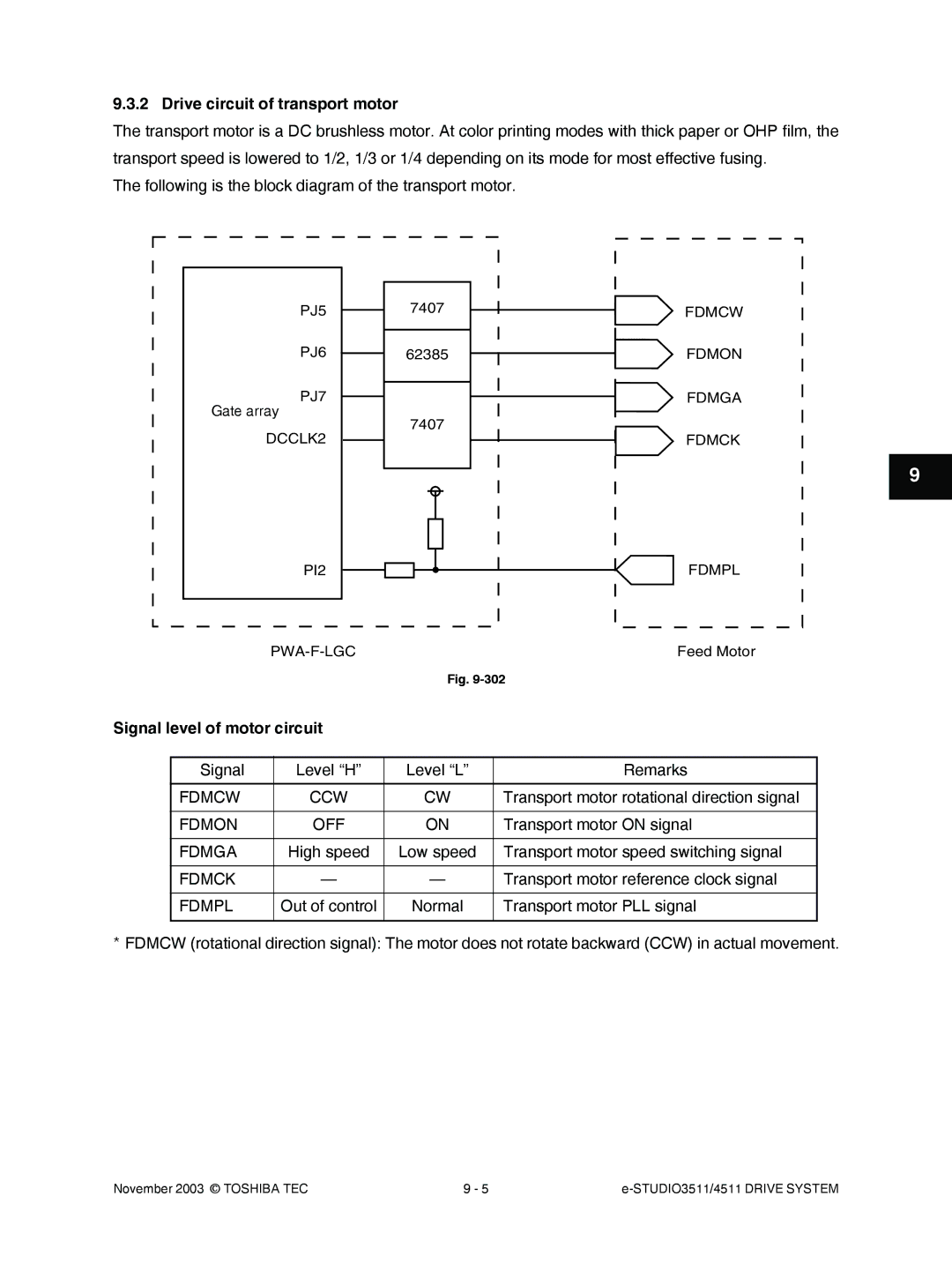 Toshiba 4511, 3511 manual Drive circuit of transport motor 