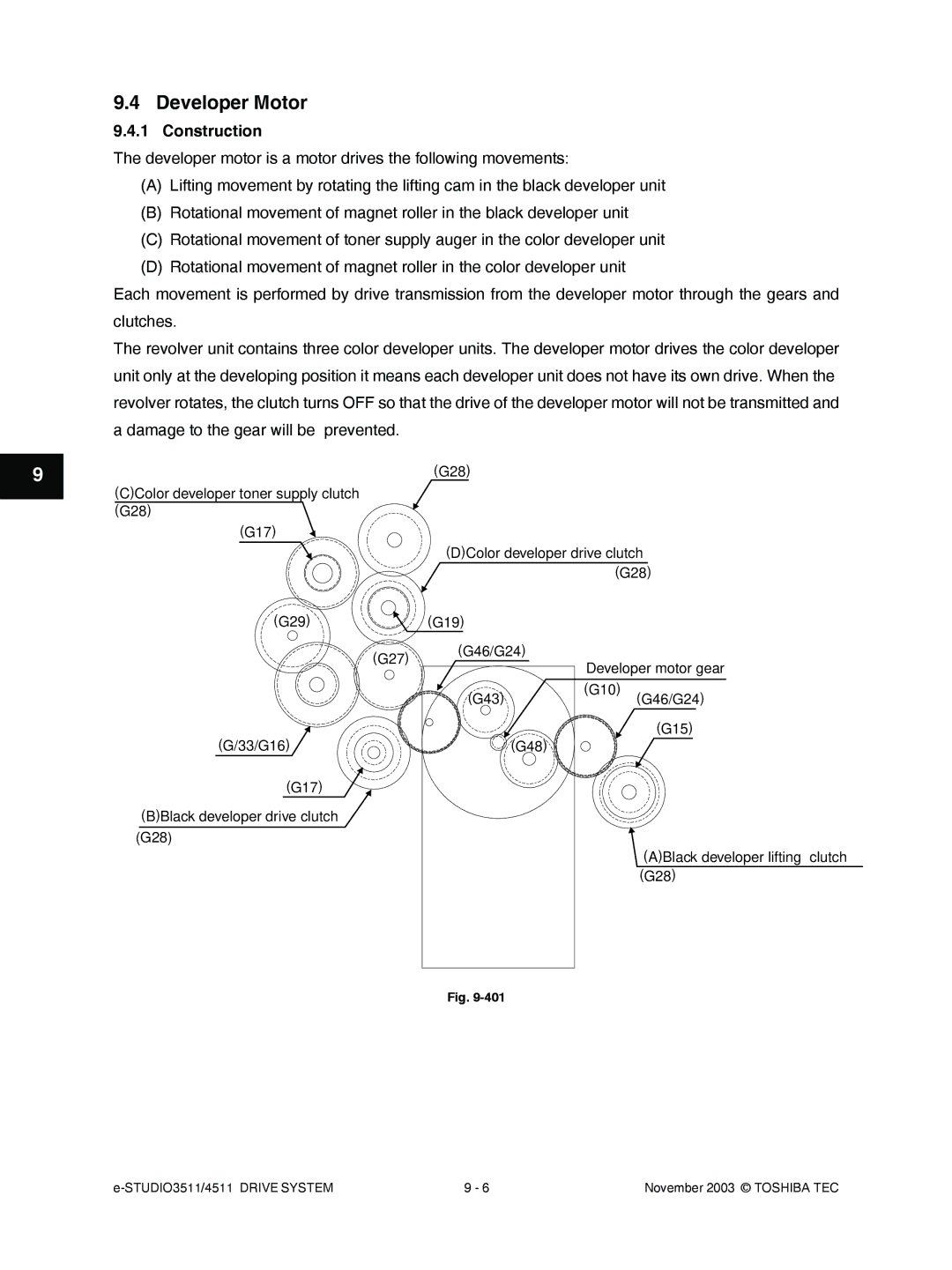Toshiba 3511, 4511 manual Developer Motor 