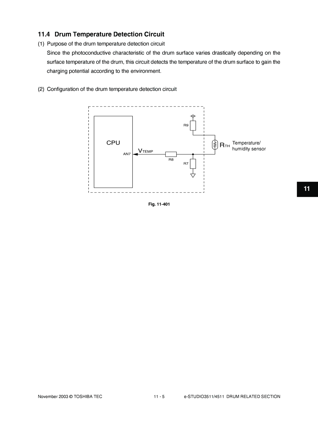 Toshiba 4511, 3511 manual Drum Temperature Detection Circuit, Cpu 