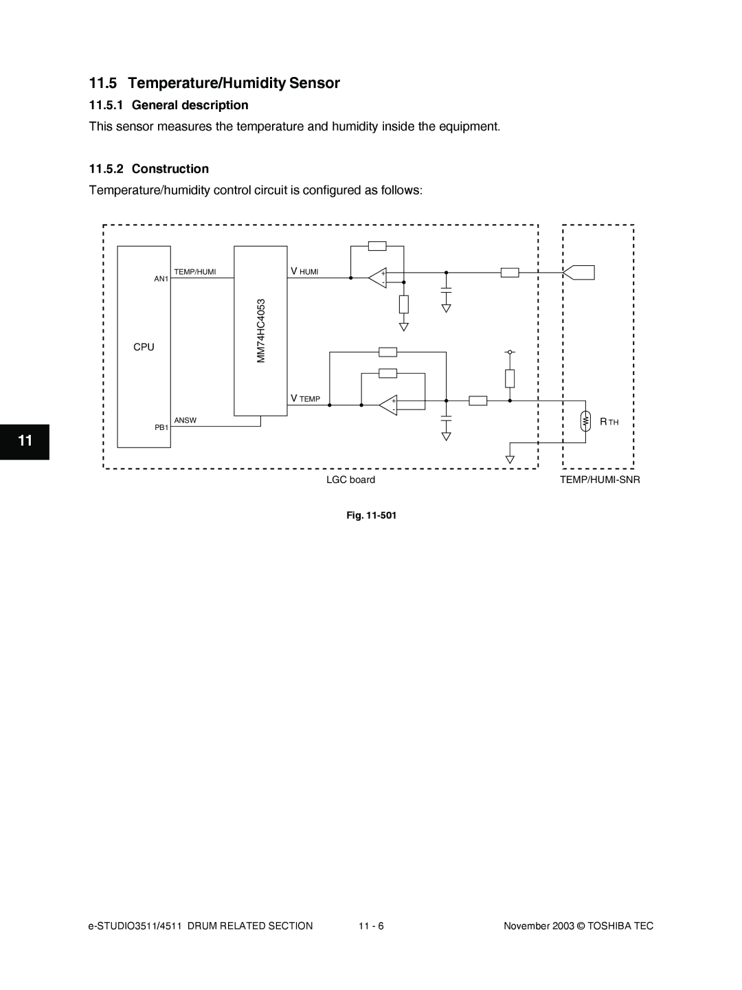 Toshiba 3511, 4511 manual Temperature/Humidity Sensor, General description 