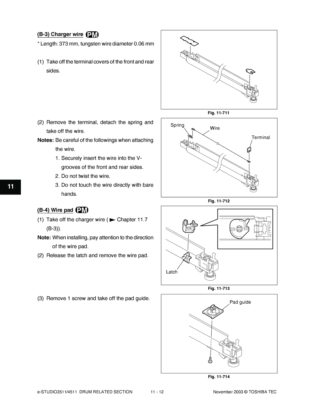 Toshiba 3511, 4511 manual Charger wire, Wire pad, Remove 1 screw and take off the pad guide 