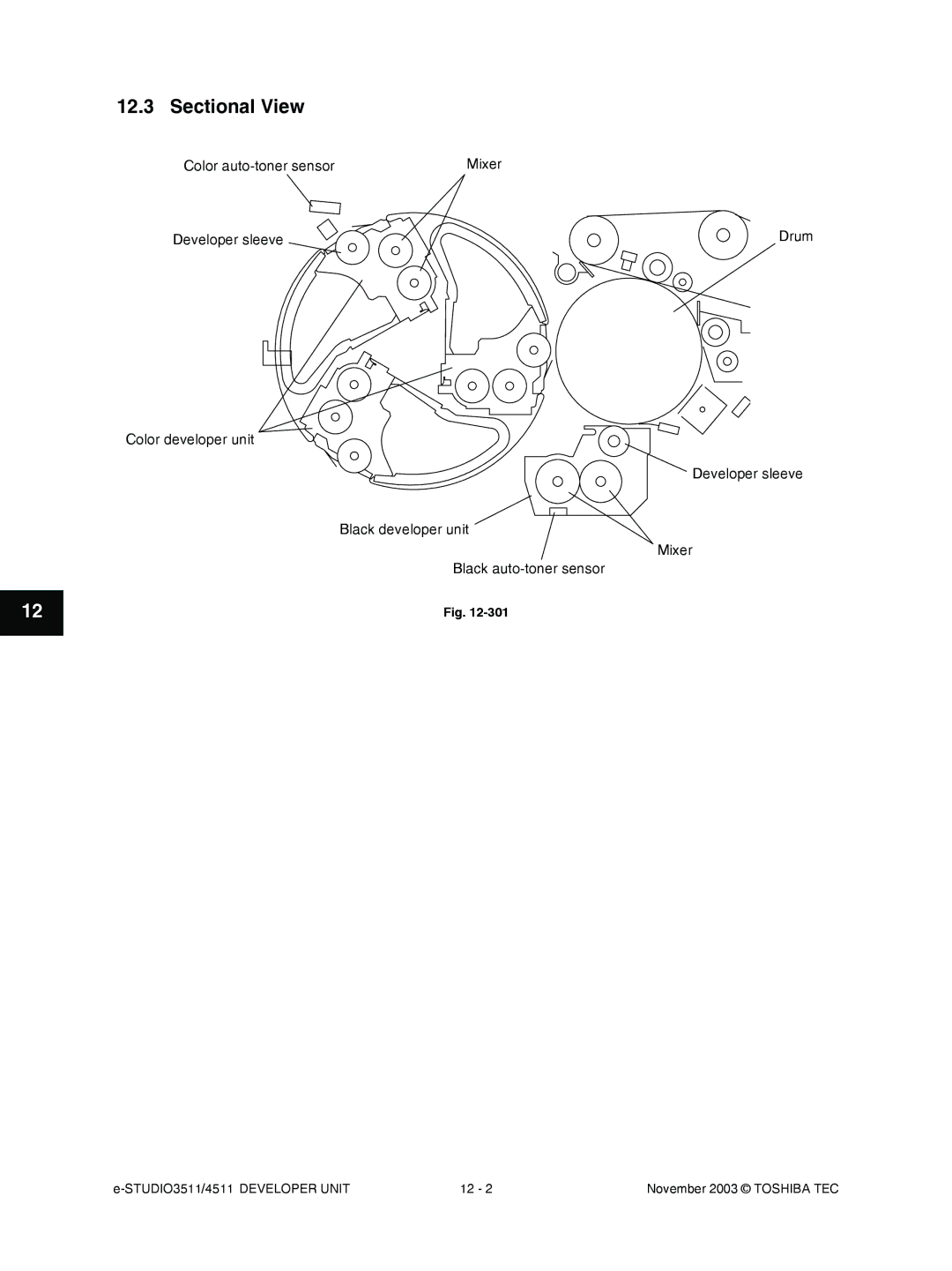 Toshiba 3511, 4511 manual Color auto-toner sensor Mixer Developer sleeve 