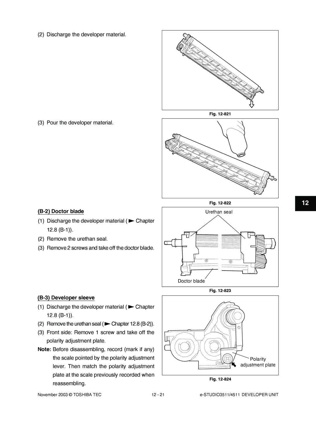 Toshiba 4511, 3511 manual Discharge the developer material Pour the developer material 