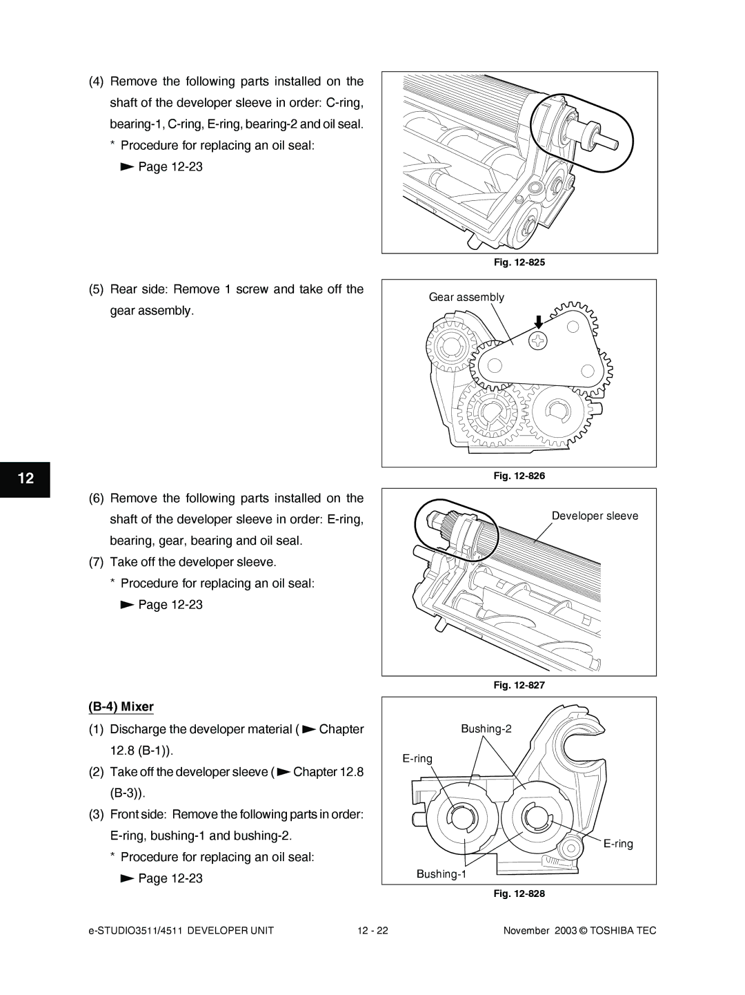 Toshiba 3511, 4511 manual Gear assembly 