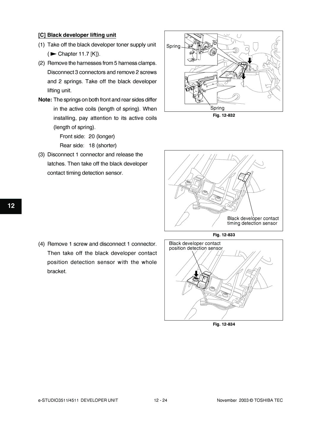 Toshiba 3511, 4511 manual Black developer lifting unit, Take off the black developer toner supply unit .7 K 