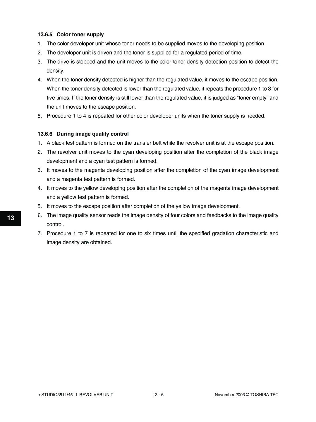 Toshiba 3511, 4511 manual Color toner supply, During image quality control 