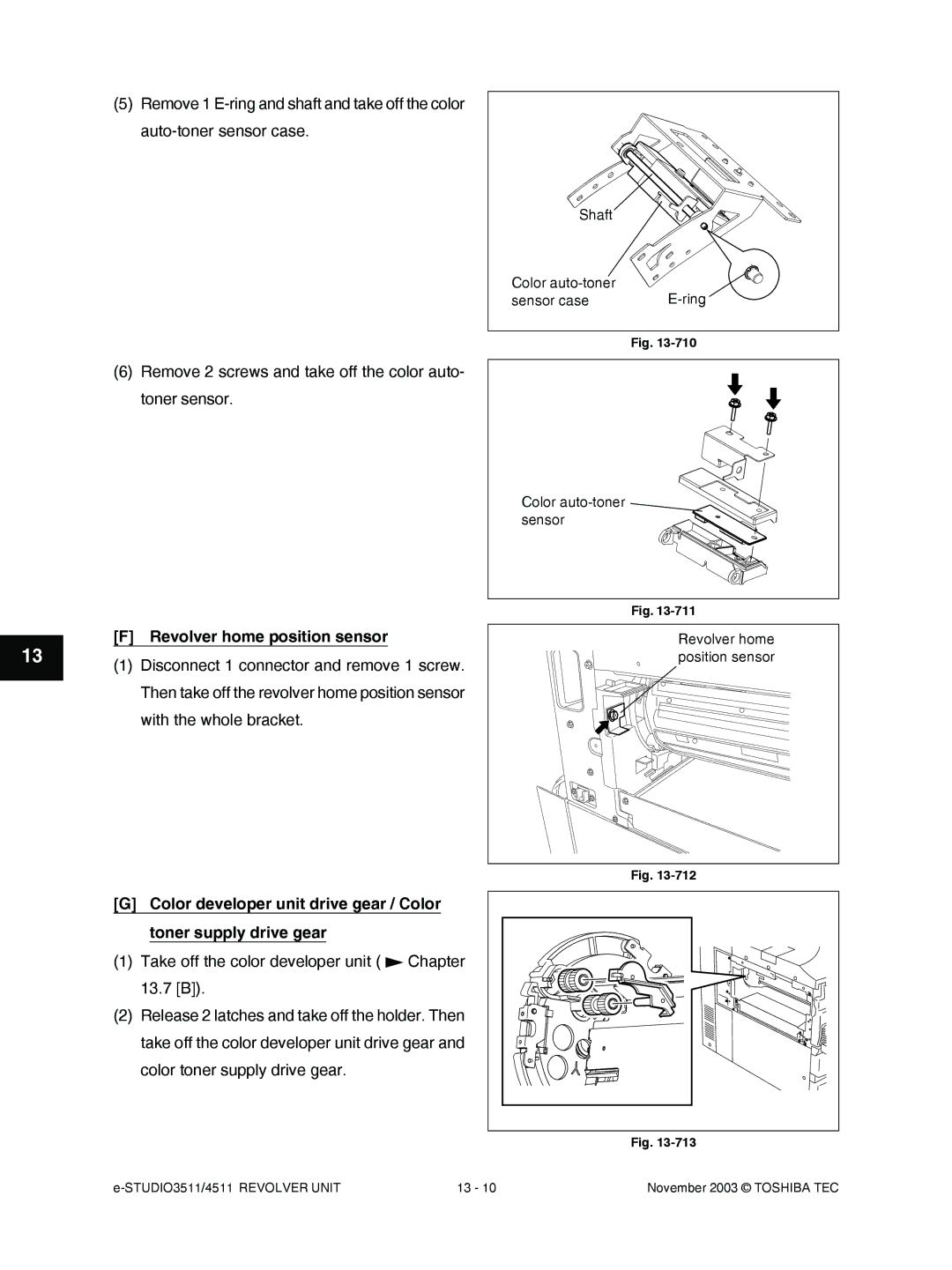 Toshiba 3511, 4511 manual Revolver home position sensor 