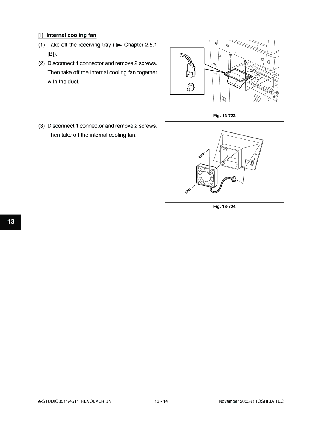 Toshiba 3511, 4511 manual Internal cooling fan 