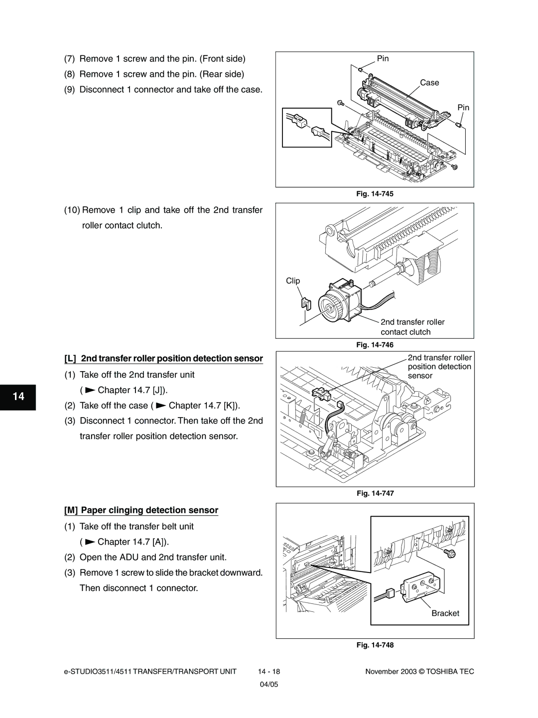 Toshiba 3511, 4511 manual 2nd transfer roller position detection sensor, Paper clinging detection sensor 