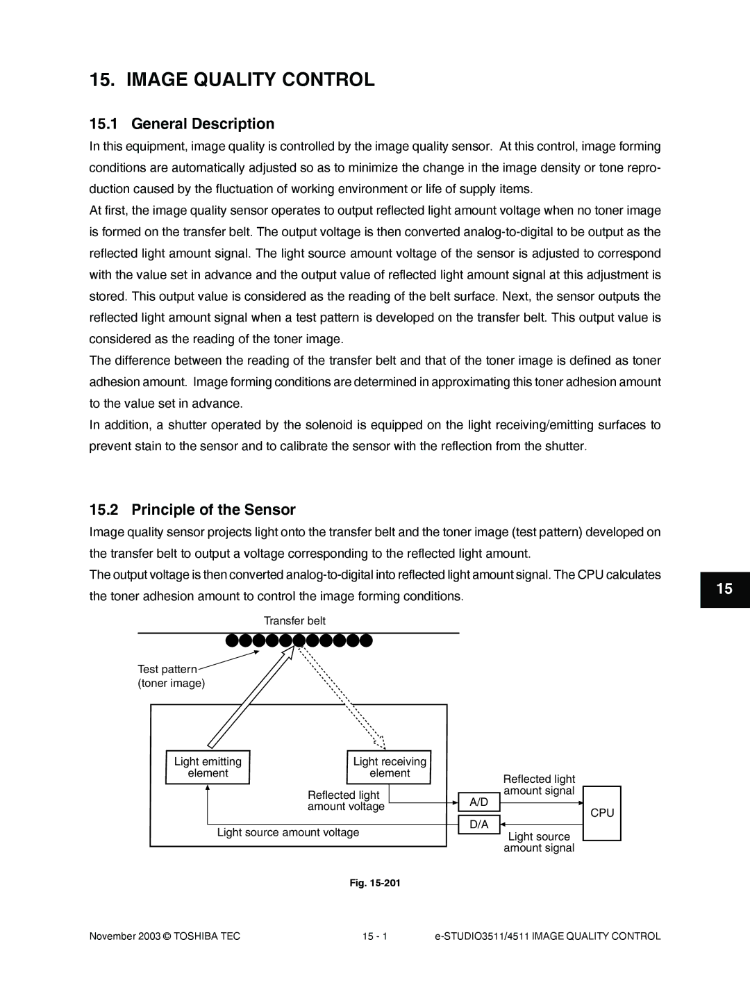 Toshiba 4511, 3511 manual Image Quality Control, Principle of the Sensor 