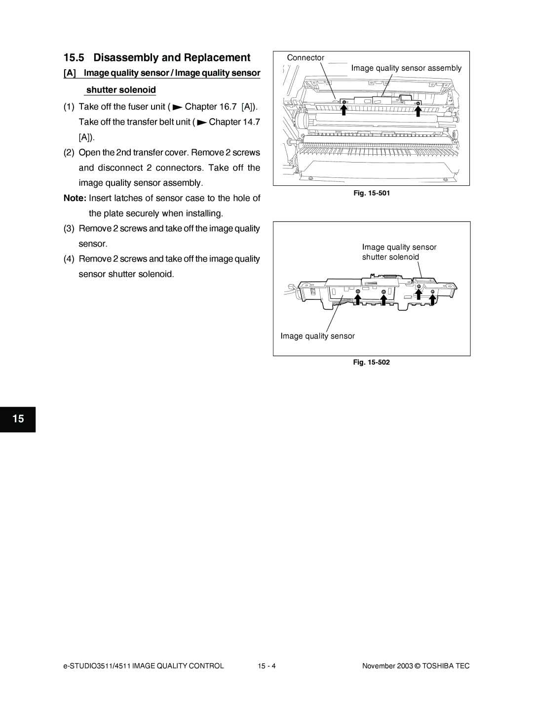 Toshiba 3511, 4511 manual Image quality sensor / Image quality sensor Shutter solenoid 
