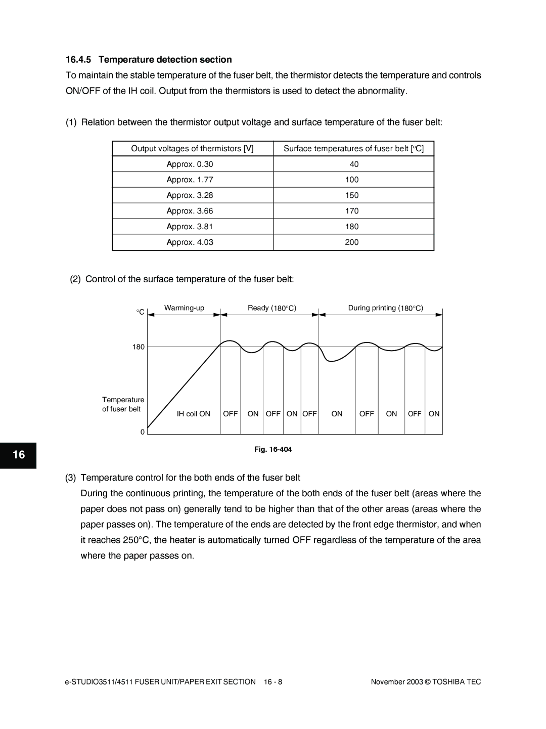 Toshiba 3511, 4511 manual Temperature detection section, Control of the surface temperature of the fuser belt 