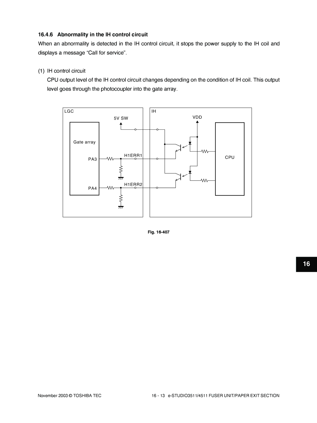 Toshiba 4511, 3511 manual Abnormality in the IH control circuit 