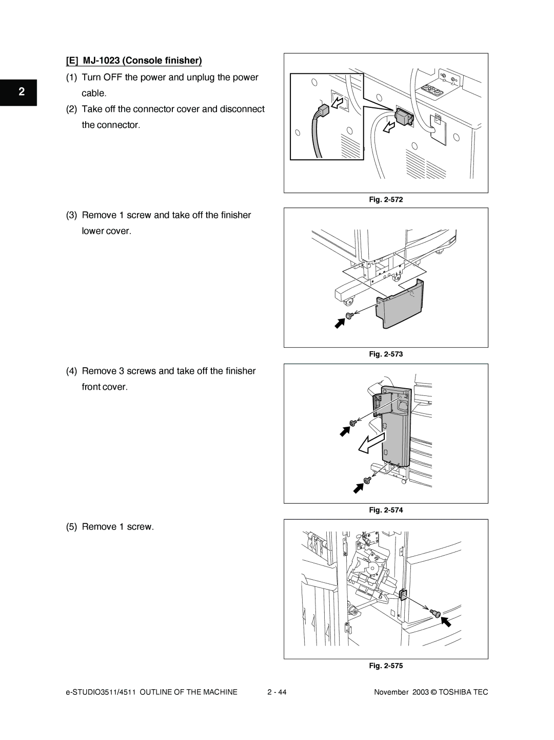 Toshiba 3511, 4511 manual MJ-1023 Console finisher 