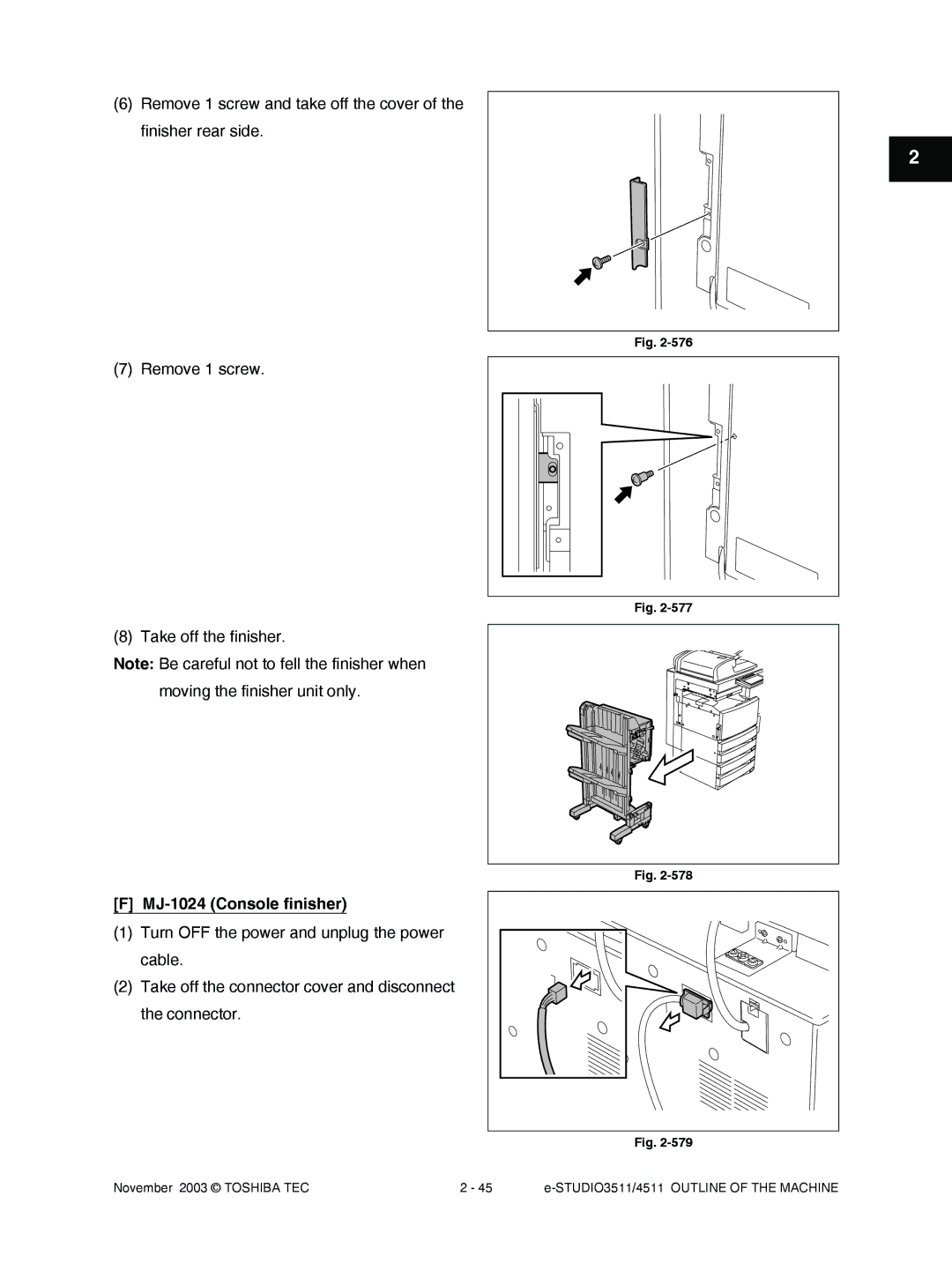 Toshiba 4511, 3511 manual MJ-1024 Console finisher 