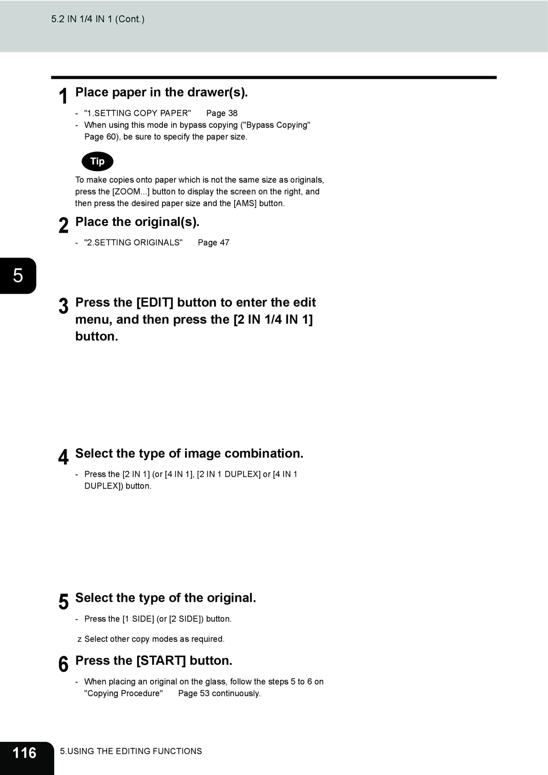 Toshiba 3511 manual 116, Select the type of the original 