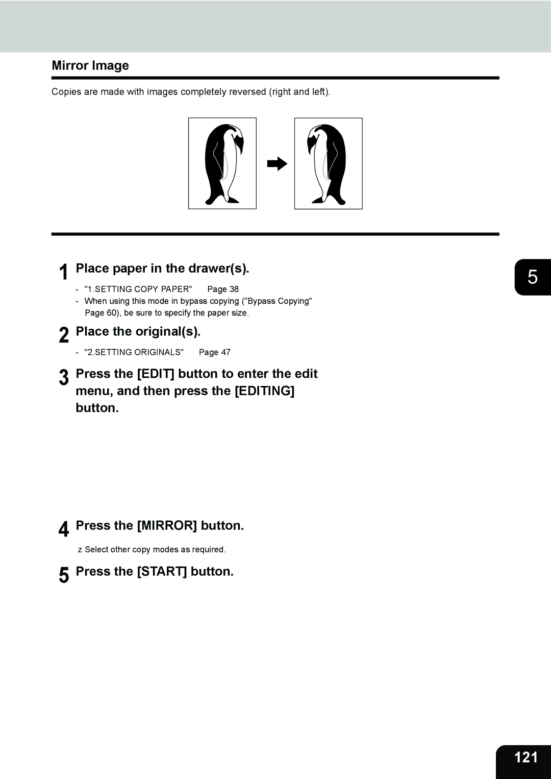 Toshiba 3511 manual 121, Mirror Image 