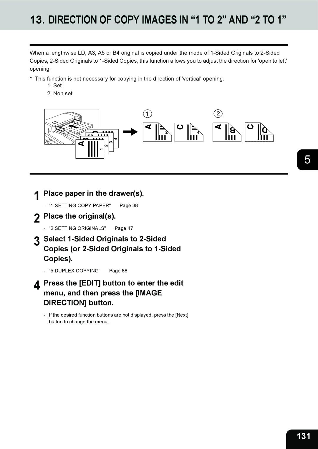 Toshiba 3511 manual Direction of Copy Images in 1 to 2 and 2 to, 131 